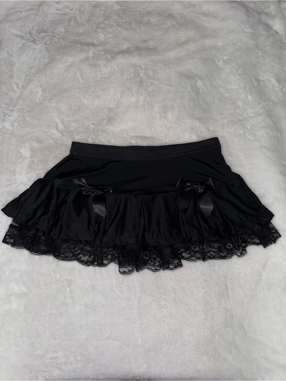 Spencer’s Black Lace Ruffle Mini Skirt with Satin Bows